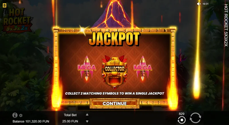 Hot Rocket 5x 3x 2x - Jackpot Spins ativado com foguete coletor no centro